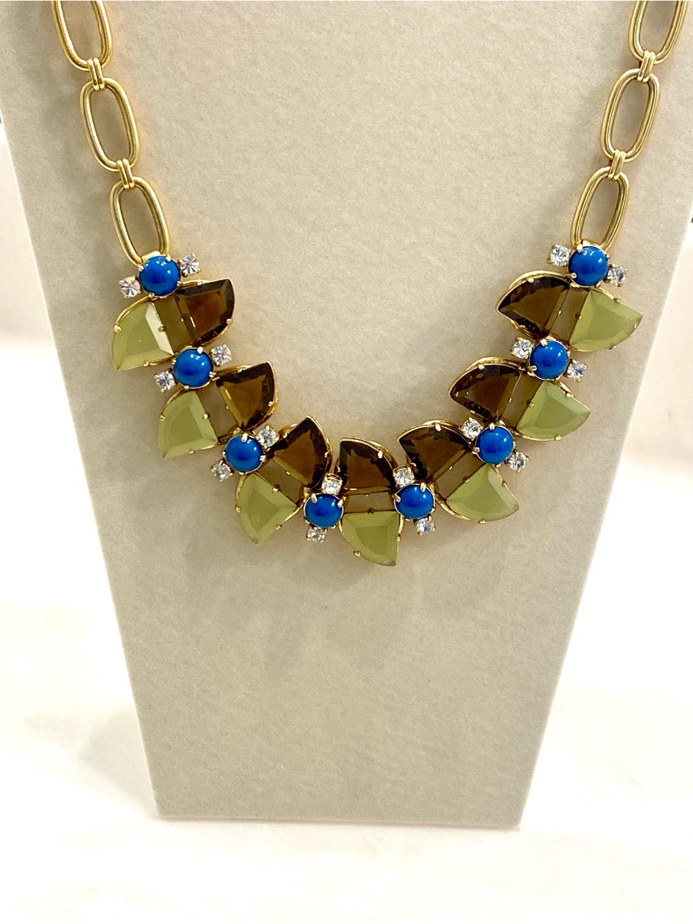 J. Crew Gold-Tone Necklace with Olive, Brown & Bright Blue Accents - Picture 3 of 6